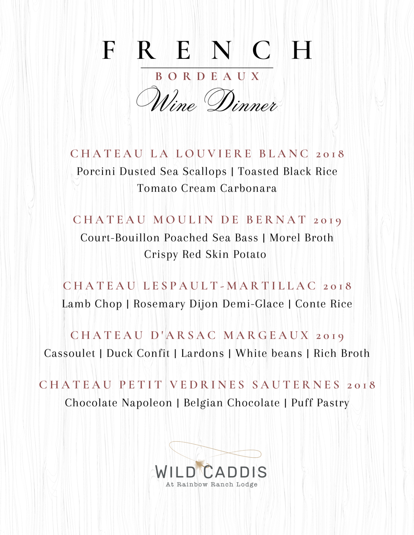 French Wine Dinner at Rainbow Ranch
